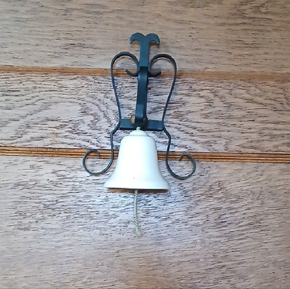 Elegant White Wall Bell with Black Iron Holder